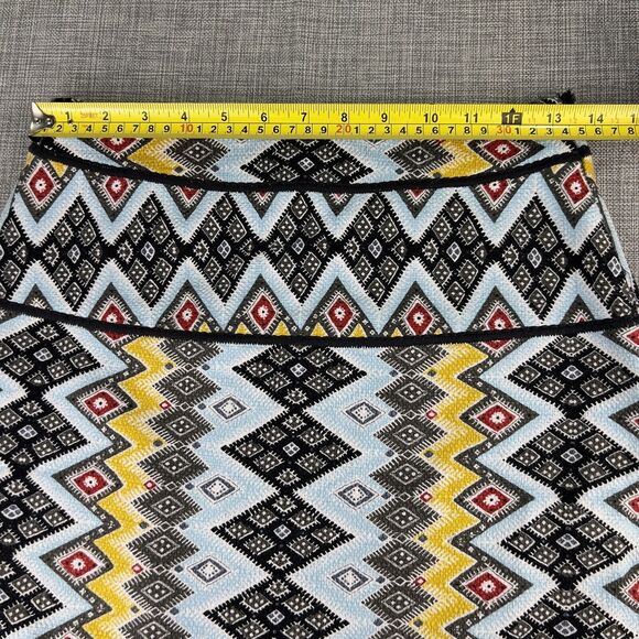 Ann Taylor Skirt Sz 0 Mini Tribal Aztec Print Black Yellow Red Side Zip Textured - Picture 9 of 14